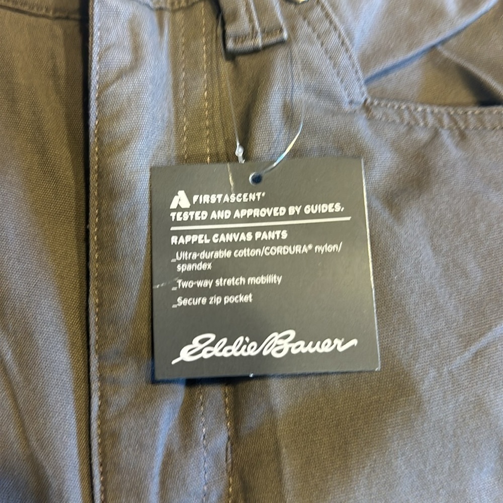 NWT Eddie Bauer brown Rappel Canvas Pant teak slim fit zipper side pocke… - Picture 7 of 11